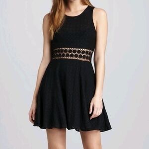 Free People Daisy Lace Embroidered Cutout Mini Skater Dress, Black, Size 6